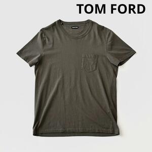 TOM FORD トムフォード クルーネック コットン ポケット Tシャツ 52 カーキ プルオーバー カットソー 刺繍ロゴ 綿 半袖 国内正規