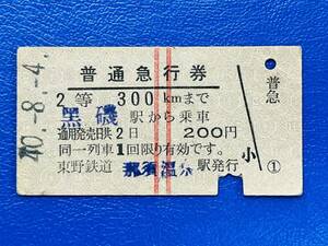 27 東野鉄道 普通急行券 2等 黒磯駅乗車 那須温泉駅発行