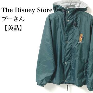 【美品】90s Disney くまのプーさん 刺繍ロゴ ナイロンジャケット　ディズニーストアー　L グリーン