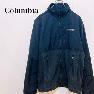 【人気】Columbia ナイロン×フリース 刺繍ロゴ 二重袖 フルジップ　コロンビア　L ブラック