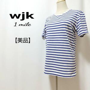 【美品】wjk　左袖ワンポイント刺繍　ボーダー柄　半袖Tシャツ　ダブリュージェイケイ　M