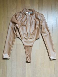 【USED試着のみ】SHEIN BAE スタンドカラー 長袖PUジャケット ボディスーツ レオタード サイズ/XS(JP-M) カラー/ブラウン