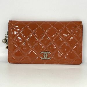 【4T42】1円スタート CHANEL / 13736394 シャネル ブリリアント マトラッセ ココマーク キルティング 2つ折り 長財布 オレンジ