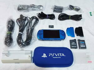 PSP-3000　ブルー　かなり綺麗な美品　液晶画面は、キズ無し　バッテリー、アダプター2個付き　保護フィルムは、未使用　全13点セット