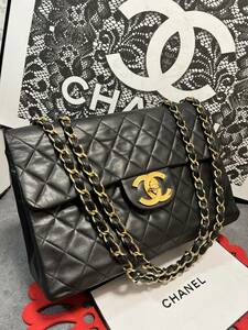 ◆◇ 極上美品 シャネル ★ CHANEL デカマトラッセ ヴィンテージ マトラッセ デカマト シール あり ブラック × ゴールド 621 ◇◆