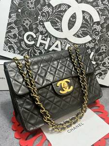 ◆◇ 極上美品 シャネル ★ CHANEL デカマトラッセ ヴィンテージ マトラッセ デカマト シール あり ブラック × ゴールド 621 ◇◆