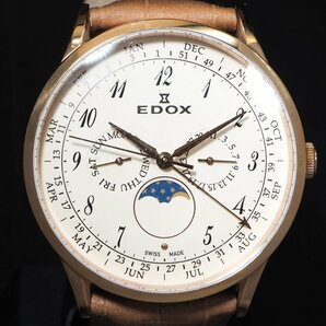 【電池交換済み】EDOX エドックス レ・ヴォベール Ref.40101 GP 革 QZ アイボリー文字盤 保 箱 付 メンズ 腕時計 「23833」の画像2