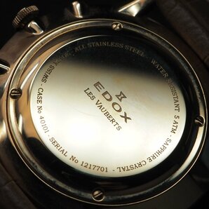 【電池交換済み】EDOX エドックス レ・ヴォベール Ref.40101 GP 革 QZ アイボリー文字盤 保 箱 付 メンズ 腕時計 「23833」の画像8