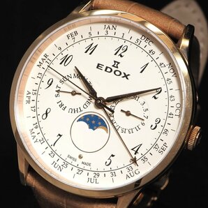 【電池交換済み】EDOX エドックス レ・ヴォベール Ref.40101 GP 革 QZ アイボリー文字盤 保 箱 付 メンズ 腕時計 「23833」の画像3