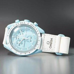 ◆人気シリーズ◆ OMEGA×swatch S033L100 MISSION TO URANUS ミッショントゥウラヌス 水色 QZ クロノグラフ 箱 メンズ 腕時計 「23915」の画像5