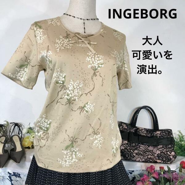 INGEBORG すずらん柄　ベージュ　カットソー　Tシャツ　半袖　L