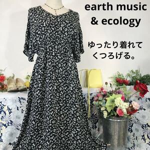 earth music & ecology半袖ワンピースロング　フリーサイズ 体形隠し　ハイウエストでスタイルよく見える