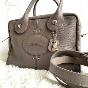 LONGCHAMP ロンシャン レザー クアドリ　ショルダーバッグ　2way　グレージュ