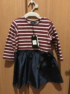  new goods *futafuta long sleeve One-piece 90* unused girl border skirt ribbon 2 -years old 