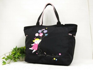 LeSportsac レスポートサック◆ナイロン◆トート バッグ◆黒 ピンク◆新品同様◆超美品◆ディズニー◆It's a Small Worldコラボ◆N7805