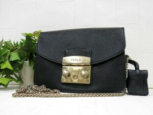 FURLA フルラ◆メトロポリス◆レザー 本革◆チェーン ショルダー バッグ◆ブラック ゴールド金具◆超美品◆斜め掛け◆ロゴ型押し◆N7840