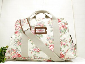 Cath Kidston キャスキッドソン◆キャンバス レザー 本革◆2way ボストン ショルダー バッグ◆薄黄緑 ピンク G金具◆美品◆花柄◆N7686