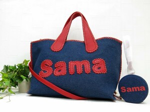 Samantha Thavasa サマンサタバサ◆デニム◆2way トート ショルダー バッグ◆ネイビー レッド G金具◆保管 未使用品◆ポーチ付◆N7867