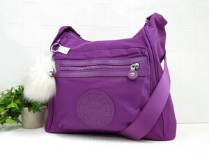 Kipling キプリング◆ナイロン◆ショルダー バッグ◆パープル系 シルバー金具◆未使用品◆ロゴ型押し◆肩掛け◆斜め掛け◆N7823