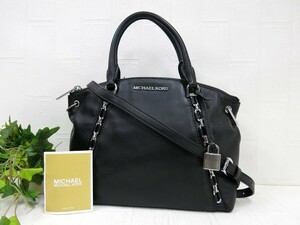 Michael Kors Michael Kors * кожа натуральная кожа *2way плечо ручная сумочка * черный SV металлические принадлежности * прекрасный товар * цепь * наклонный ..* рука ..*N7897