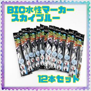 Bicジャパン 水性ペン スカイブルー デュアルチップマーカー 12本セット