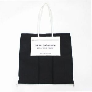 beautiful people ビューティフル ピープル LINING LOGO POCKET TOTE BAG トートバッグ ブラック×ホワイト