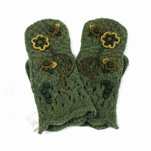 Mame Kurogouchi マメ クロゴウチ 22AW Floral Motif Hand-Knitted Glove ミトン グローブ 手袋 カーキ