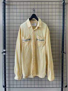 【DIGAWEL/ディガウェル】Yellow Gingham Check Long Sleeve Shirt sizeXL ギンガムチェック ロングスリーブ シャツ ジップポケット