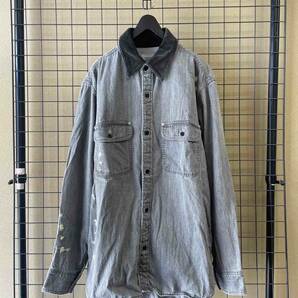 【UNITED ARROWS & SONS/ユナイテッドアローズ&サンズ】Corduroy Collar Black Denim Shirt ペイント加工 ブラックデニム シャツ 日本製の画像1