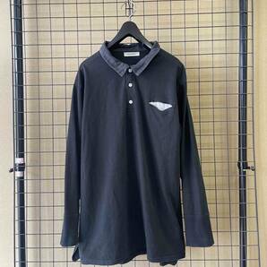 【DIGAWEL/ディガウェル】Linen Collar Long Sleeve Polo Shirt BLACK リネンカラー ロングスリーブ ポロシャツ ブラック カットソーの画像1