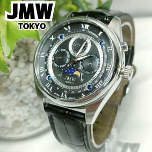 ◆300個限定極希少 JMW TOKYO 腕時計 クロノグラフ サンアンドムーン ブラック レザーベルト 黒 革 男性 時計 メンズ ムーンフェイズ