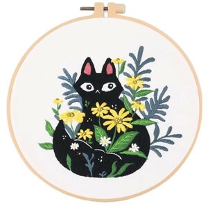 刺繍キット クロスステッチ 手芸キット ししゅう 黒猫 猫 ネコ 可愛い 植物 DIY ファッション 初心者 e