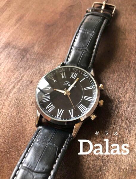 【稼働品】Dalas ダラス　メンズ　アナログ　腕時計　ローマンインデックス　 黒　クオーツ