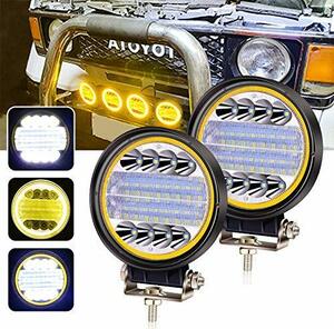 72W LED作業灯 12V 24V 広角 狭角 混合光 厚い led投光器 ワークライト 車外灯 建築農業機械 補助灯 丸型 2個セット（ホワイト＋イエロー）