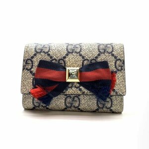 GUCCI グッチ 485292 グログランリボン キーケース キーリング 6連 GGスプリーム ネイビー 紺色 赤 鍵 収納 レディース 管理RY24001390