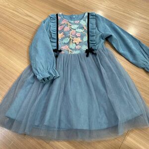 SHEIN シーイン ワンピース 女の子 キッズ 子供服 エルサ風 花柄 刺繍 120センチ ドレス