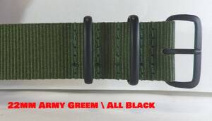 22MM NATO military nylon belt new goods khaki ALL BLACK meat thickness LONG