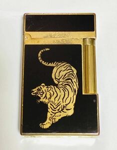 ★レア品！希少！S.T. Dupont デュポンライター 虎柄 ゴールド ブラック フランス製 ローラー式 ガスライター 喫煙グッズ アンティーク 