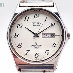 2404601470 ＃ CITIZEN シチズン 4-211481 クォーツ QZ 3針 デイデイト アナログ 腕時計 シルバー文字盤 純正ベルト ヴィンテージの画像1