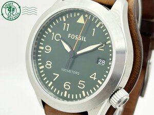 2404601757　◇ FOSSIL フォッシル AM4553 100M グリーン文字盤 デイト 3針 メンズ クォーツ QUARTZ QZ 腕時計 中古