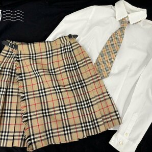 2404602191 ▲ BURBERRY バーバリー シャツ 140A ネクタイ スカート 130A ノバチェック 女の子 キッズ 洋服 中古 卒業 入園の画像1