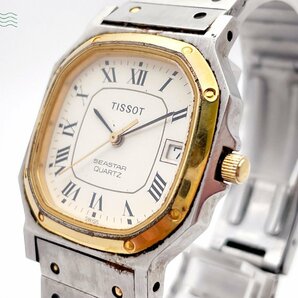 2404602561 ＃ TISSOT ティソ SEASTAR シースター C-350 クォーツ QZ 3針 デイト 腕時計 白文字盤 ホワイト ローマン 純正ベルト 中古の画像2