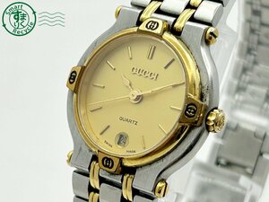 2404602542　◇ GUCCI グッチ 9000L ゴールド文字盤 デイト 3針 ラウンドフェイス レディース クォーツ QUARTZ QZ 腕時計 中古