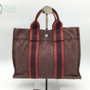 2404603502 ＊ HERMES エルメス ハンドバッグ キャンバス ボルドー レッド レディース メンズ トートバッグ 中古の画像2