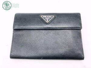 2404603395　▽ PRADA プラダ 財布 ウォレット ロゴ 金具 三角プレート レザー ブラック ブランド ヴィンテージ 中古 ジャンク