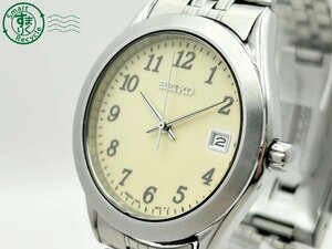 2404604161　 ◇ SEIKO セイコー 7N42-9100 アイボリー系文字盤 シルバー デイト メンズ クォーツ QUARTZ QZ 腕時計 中古