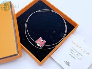 2404603949　★ HERMES エルメス カージュドアッシュ ペンダント ネックレス Hキューブ シルバーカラー×レッド 赤 アクセサリー 中古