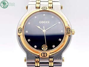 2404604388　＃ 1円～！ GUCCI グッチ 9000M クォーツ QZ 3針 デイト アナログ 腕時計 黒文字盤 ブラック 純正ベルト ストーン付き 中古