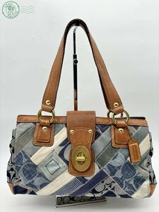 2404601684　▲ COACH コーチ 12216 ハンドバッグ トートバッグ デニム レザー ネイビー ブラウン レディース 鞄 中古