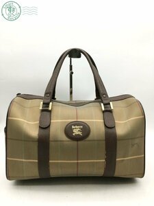 2404602185　☆ BURBERRY バーバリー ボストンバッグ PVC ノバチェック カーキ系 旅行バッグ ブランド ヴィンテージ 中古品